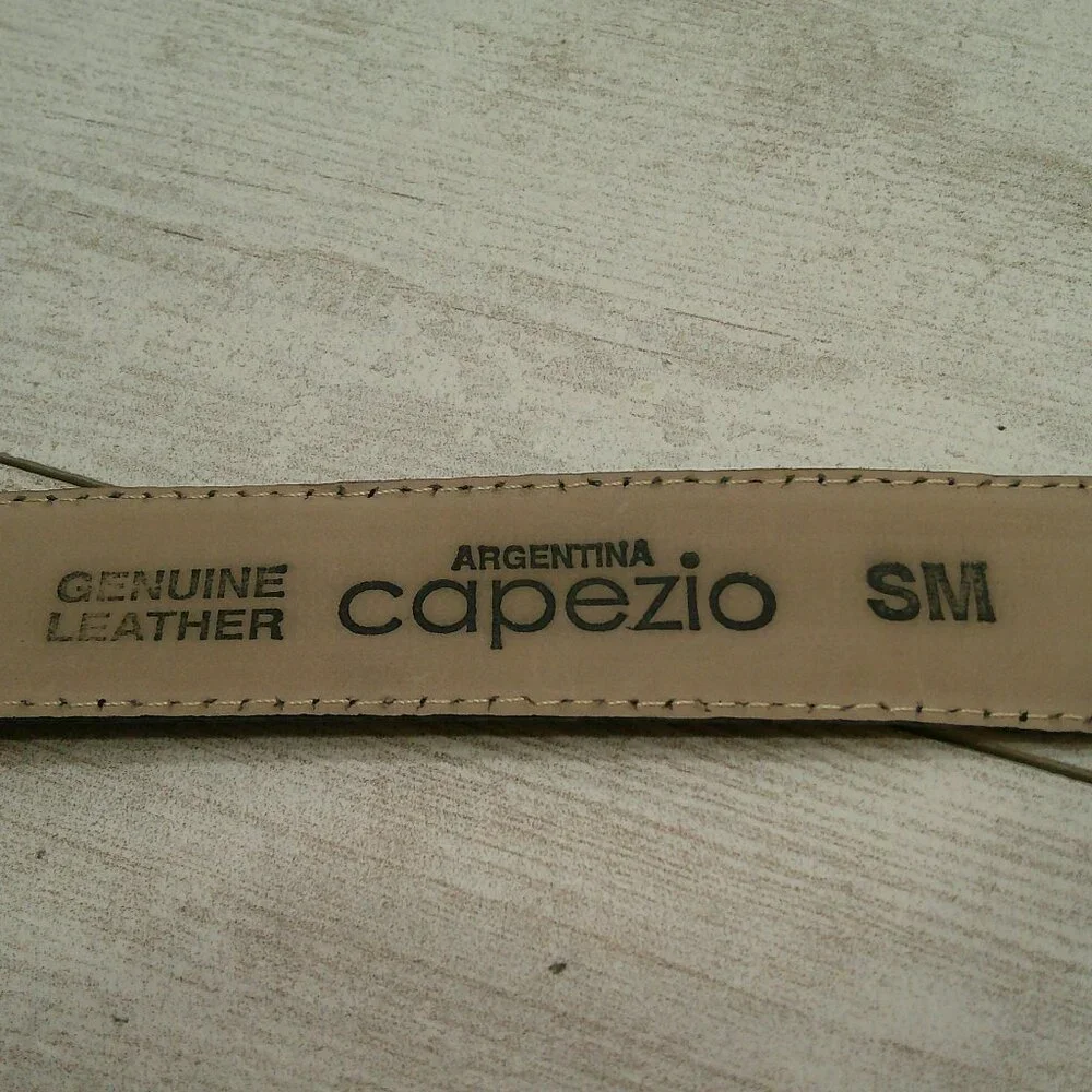 Genuine Leather Argentina Capezio Navy Belt with Shiny Gold Buckle Size SM